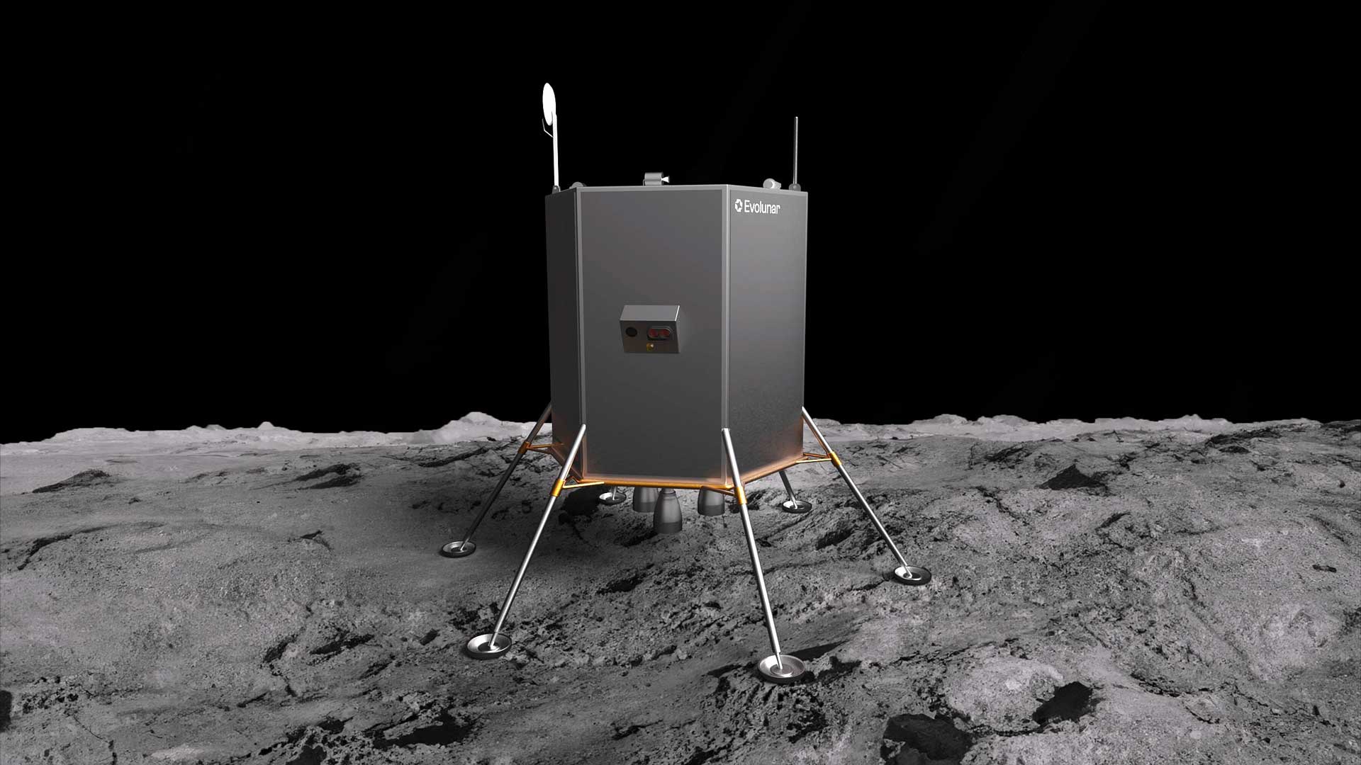 Un render frontale del lunadrone, il drone lunare di Evolunar