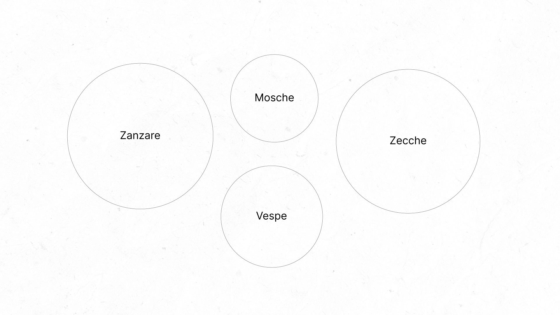 4 cerchi stilizzati, a rappresentare Zanzare, Mosche, Vespe e Zecche, target di Aer San