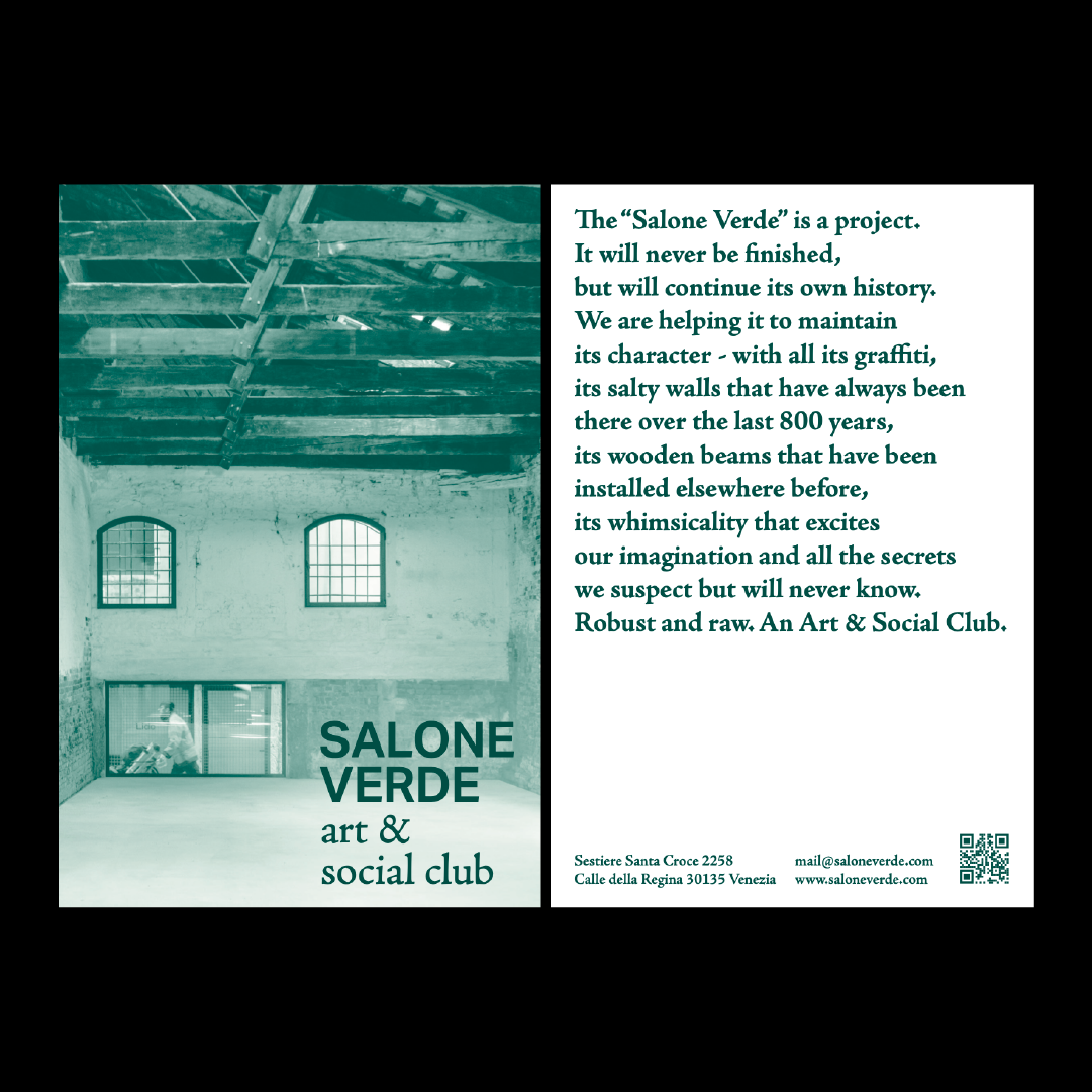 Il fronte e retro di una cartolina progettata per Salone Verde