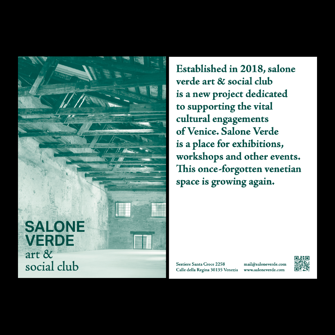 Il fronte e retro di una cartolina progettata per Salone Verde