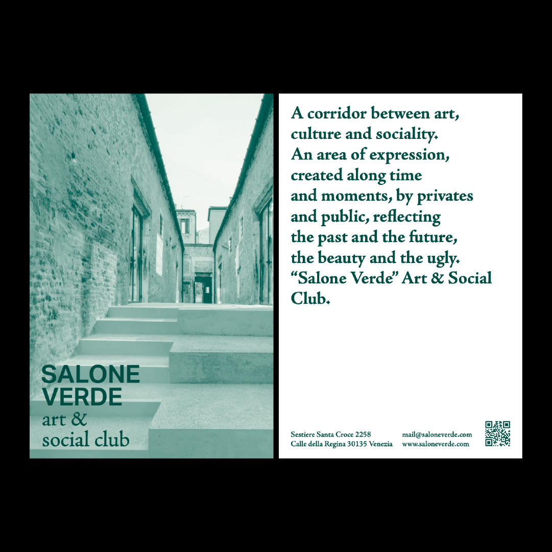 Il fronte e retro di una cartolina progettata per Salone Verde