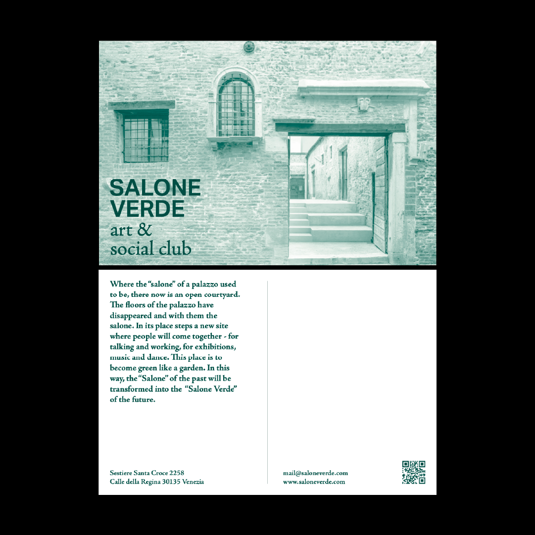 Il fronte e retro di una cartolina progettata per Salone Verde