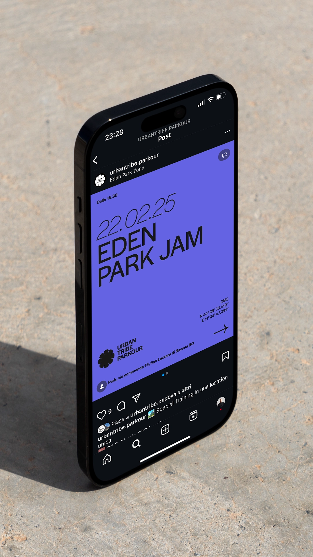 Un poster per instagram dell'evento Eden Park Jam, per Urban Tribe Padova