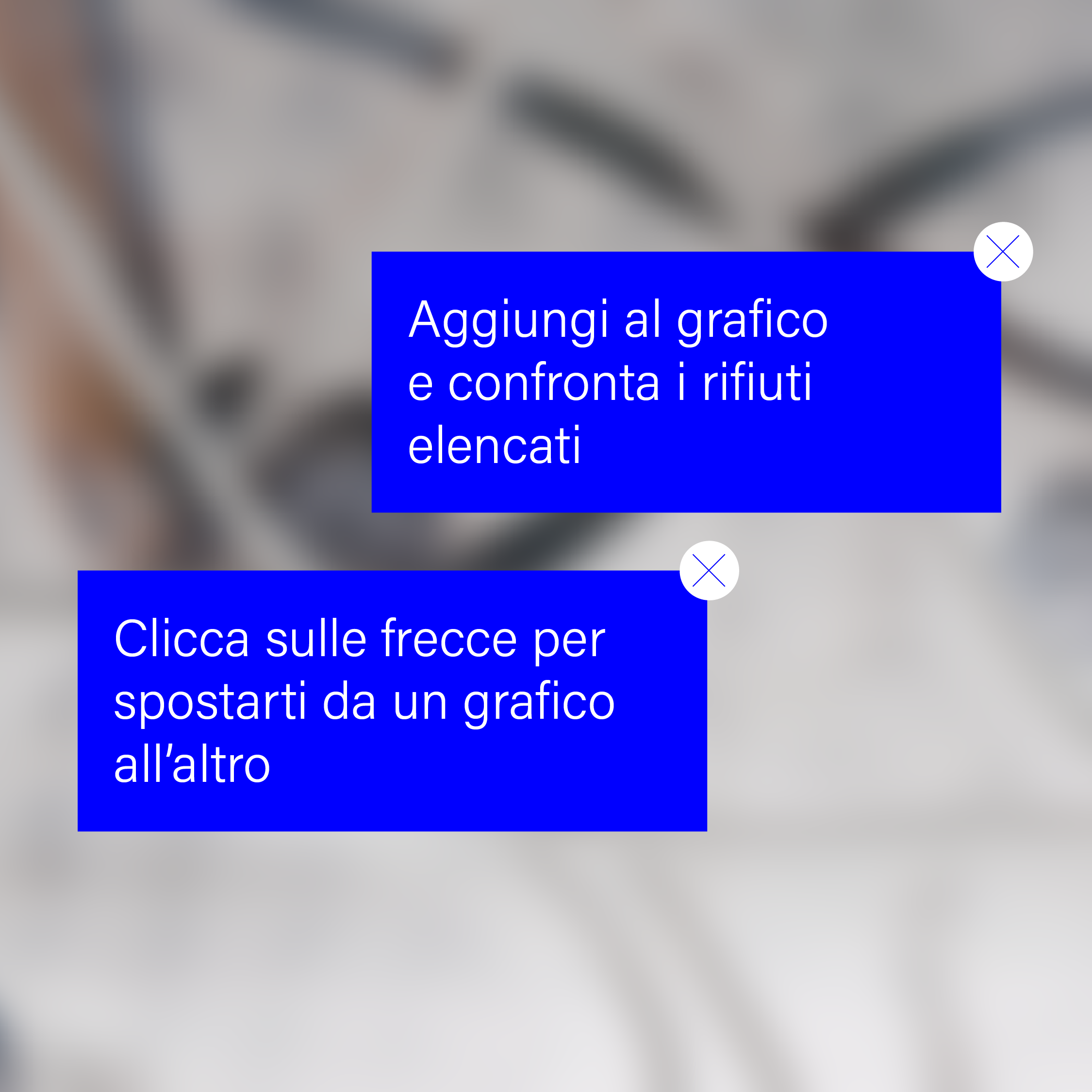 Due tooltip di tutorial per il sito Urban Dataviz, illustrano all'utente come interagire con i pulsanti e filtri