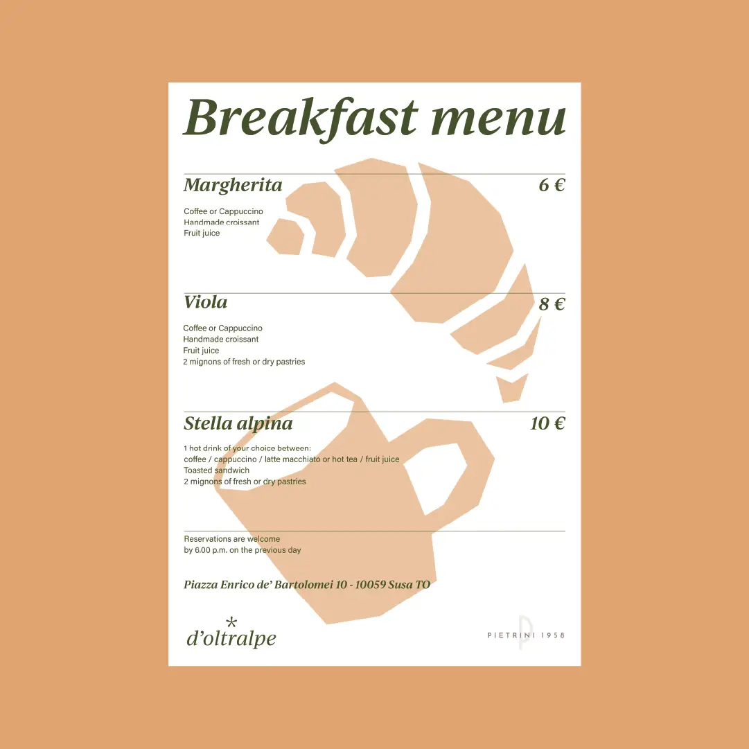 Il menù della colazione della cascina d'Oltralpe, in grafica